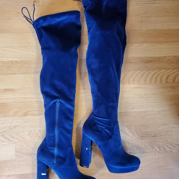 Call It Spring -Valerana - Blue Velvet Over the Knee Boots - Picture 1 of 5